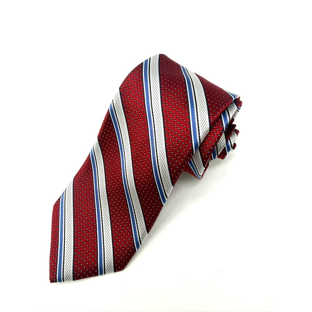 Hart Schaffner Marx 100% Silk Men's Tie Striped Red Blue Silver Made In Italy